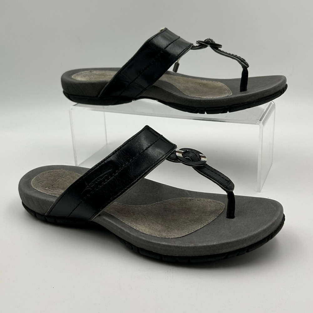 New Teva Leather Thong Sandals Women 7 Black Olowahu Style Comfort Gorpcore Shoe